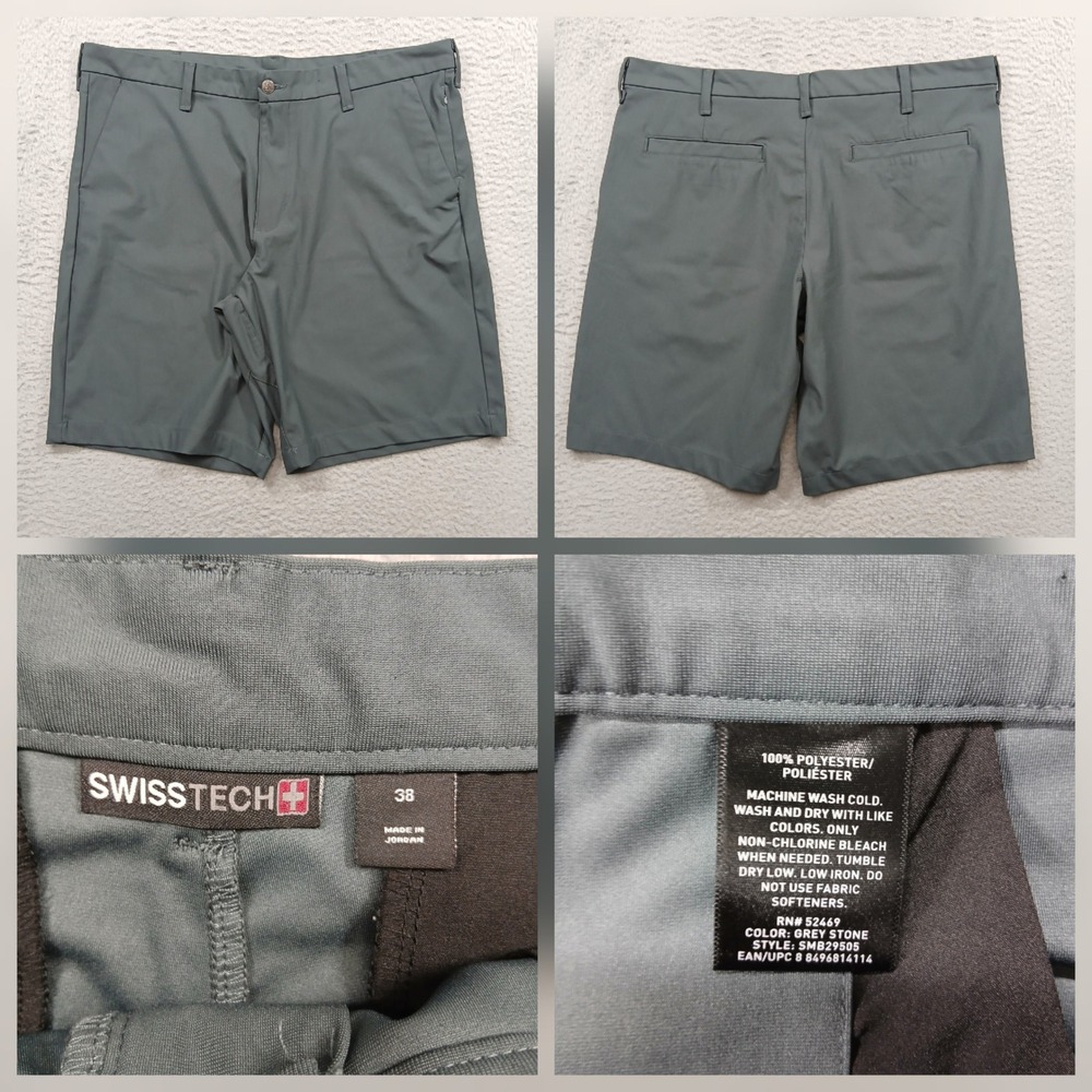 Swiss Tech Men's 38 Grey Stone Performance Golf Shorts Flat Front EUC